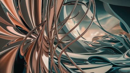 Poster - Abstract geometric background with gray paper stripes and technologyinspired design