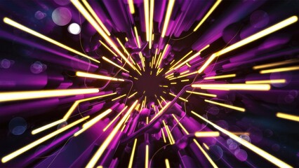 Poster - Vibrant abstract background featuring purple and yellow hues with glowing neon lines and bokeh effects