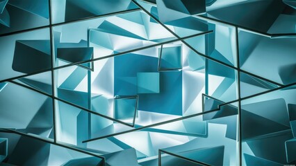 Poster - abstract geometric background with light blue squares