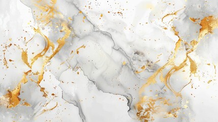 Poster - A white marble surface with a delicate pattern of gray and black veins is accented with golden swirls and specks, creating an elegant and luxurious background.