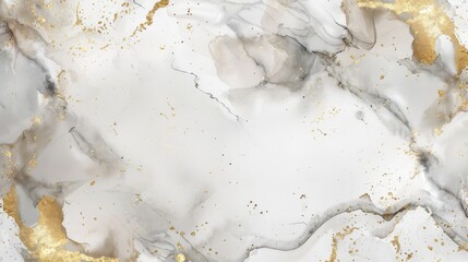 Aufkleber - A close-up shot of a white, gold, and gray ink swirl pattern. The abstract design features flowing lines and delicate gold flecks.