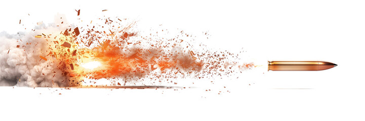 A dynamic bullet trace with a trail of smoke and sparks isolated on transparent background.