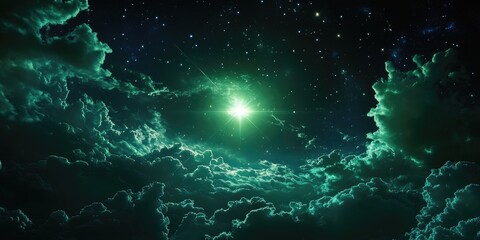 Wall Mural - Bright Green Star in Night Sky
