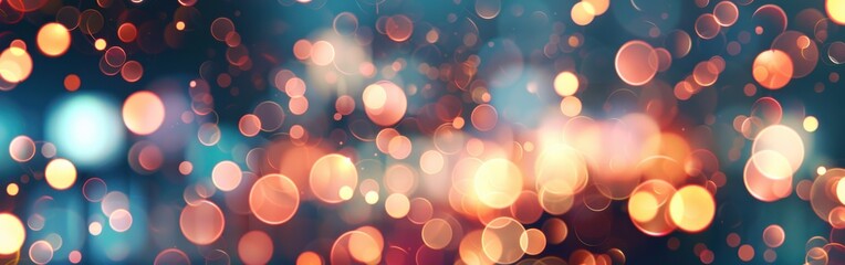 Leinwandbilder - A blurry background of out-of-focus lights creates a colorful and abstract pattern of circles in different colors, mostly yellow, orange, red, and blue, on a dark background. The lights create a sense