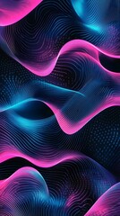 Wall Mural - Abstract background with neon glowing wavy lines on black, gradient from blue to pink, modern design element for banner or poster