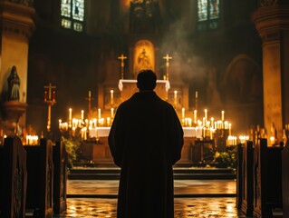 Sticker - Man in front of candlelit church