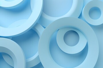 Aufkleber - Light blue background, three-dimensional circular elements, simple style, light color theme, C4D rendering, 3D modeling, abstract composition. High resolution, high detail, minimalist background. Ligh
