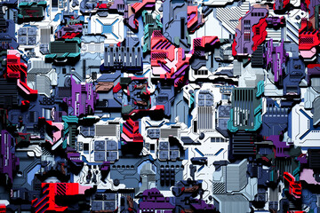 Poster - 3D illustration Abstract geometric tech pattern. Grunge textured wallpaper. Geometric repeating background for a boy, sports textiles, clothes, wrapping paper.