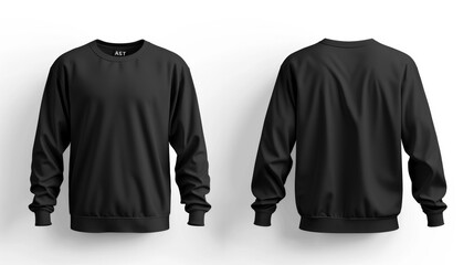 blank black long sleeve t-shirt front and back Isolated on white background, AI Generative