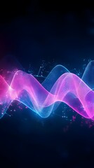 Wall Mural - Abstract background with neon glowing wavy lines on black, gradient from blue to pink, modern design element for banner or poster