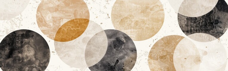 Aufkleber - A close-up image of an abstract geometric pattern featuring overlapping circles in shades of black, white, and brown. The circles have a textured surface and appear to be painted or printed on a white