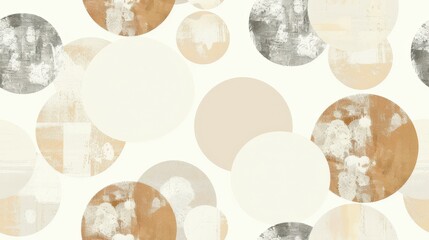 Aufkleber - A textured pattern of circles in white, gray, brown, and beige shades against a white background. The circles are various sizes and partially overlap, creating a dynamic and abstract composition.