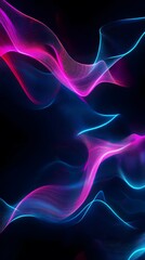 Wall Mural - Abstract background with neon glowing wavy lines on black, gradient from blue to pink, modern design element for banner or poster