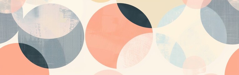 Poster - This image features an abstract watercolor painting with a pattern of overlapping circles. The circles are various shades of pink, blue, and grey, all with a soft, watercolor effect. The background of