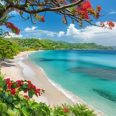 Wall Mural - Create an ultra-realistic image showcasing the stunning beauty of Grenada. The picture should capture a breathtaking beach view with crystal-clear wat, AI Generative