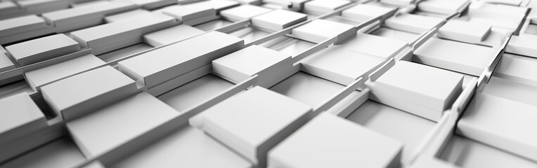 Poster - The image shows a grid of white rectangular blocks interlocking with each other, creating a visually complex and abstract pattern. The blocks are arranged in a staggered pattern, with some blocks over