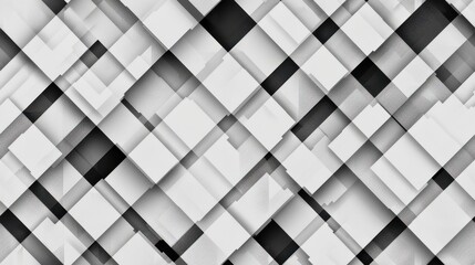Poster - An abstract pattern featuring overlapping squares and rectangles, arranged in a diagonal grid. The background is white, while the shapes are in various shades of gray and black, creating a subtle dept