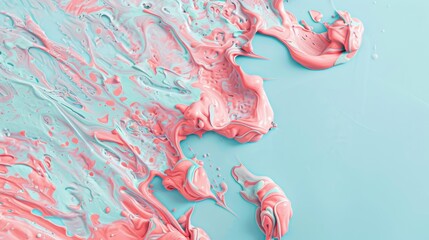 Wall Mural - Pink smoke with blue backgroundม Abstract pastel coral pink color paint with pastel blue background. Fluid creative concept composition with copy space. Minimal natural luxury.