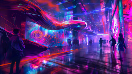 An underground nightclub pulsating with neon light number three  inviting revelers into a world of vibrant colors and futuristic beats