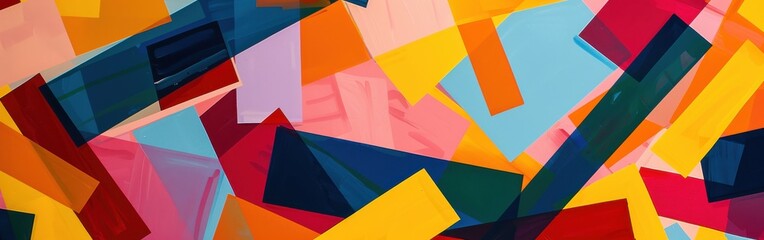 Aufkleber - A vibrant abstract background featuring a collection of colorful geometric shapes arranged in a dynamic and overlapping pattern. The shapes are predominantly angular and rectangular, with a variety of