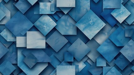 Fototapete - A digitally-created background image featuring numerous overlapping squares in various shades of blue, creating a visually interesting and abstract pattern. The squares appear to be layered in a 3D fa