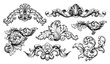 © HiSunnySky - Vintage Baroque Victorian border flower pattern frame vector floral engraved scroll ornament leaf retro decorative design tattoo black and white filigree calligraphic heraldic shield swirl