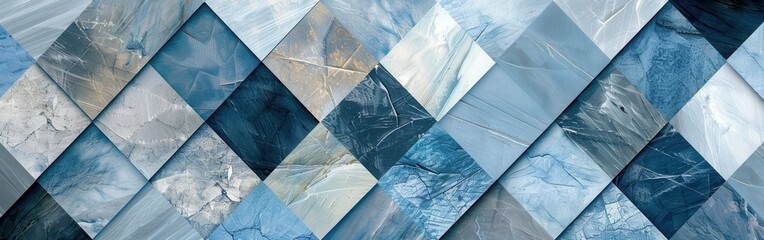 Leinwandbilder - A close-up image of a pattern made of blue and white tiles arranged in a diamond shape. The tiles have a textured surface and a slightly marbled appearance, adding depth and dimension to the design.