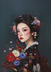 Poster - Model Asian woman painting portrait fashion.