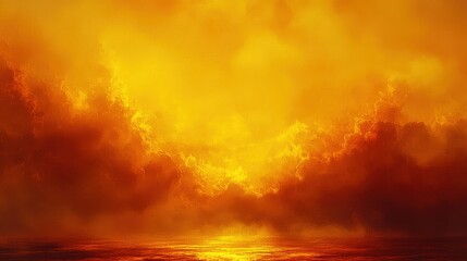 Poster - A breathtaking sunset paints the sky with vibrant oranges and yellows as clouds gather above the calm ocean waters