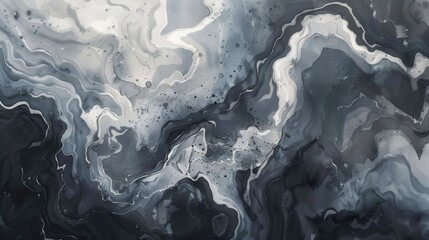 Aufkleber - A close-up shot of a black and white abstract paint pattern. The paint is swirled and marbled, creating a dynamic and organic texture. The colors are rich and deep, creating a sense of depth and dimen