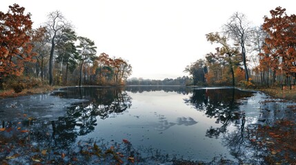 Sticker - Serene autumn lake reflection scene