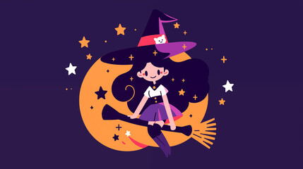 Wall Mural - Hand drawn cartoon halloween witch illustration
