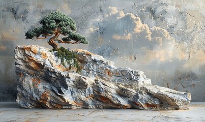 Wall Mural - A Bonsai featuring the striking roots, displayed against a neutral backdrop