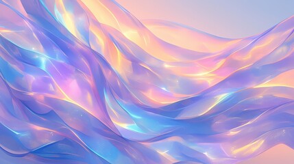 Poster - Soft pastel waves undulate gracefully, blending colors that evoke a tranquil, dreamlike quality at dawn