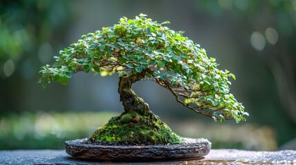 Wall Mural - A Bonsai featuring the delicate foliage, highlighted on a plain backdrop