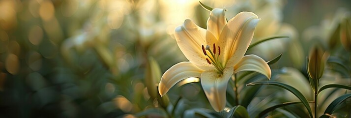 Wall Mural - lily flowers in bloom in the garden with shallow depth of field