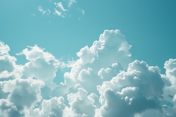 Poster - Aircraft soaring above fluffy white clouds with a bright blue sky in the background