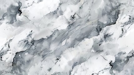 Poster - The image features a close-up view of a smooth, white marble surface with intricate gray veins. The texture is abstract and resembles clouds or swirling water. The lighting is diffused, highlighting t