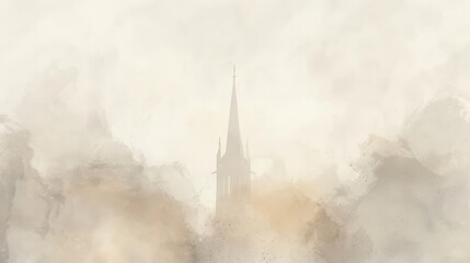 Wall Mural - Skyward Church Spire, Biblical Illustration, Christian Aspiration and Faith, Beige Background, Copyspace