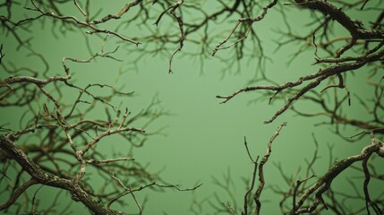 Wall Mural - Photorealistic branches seen from above, coming in from all sides. Background is a solid green screen. No shadows cast. 4K, AI Generative