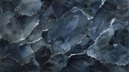Poster - An abstract image featuring a close-up view of a dark blue marble surface. The surface has a complex, intricate pattern of white veins that create a unique, organic design. The image is reminiscent of