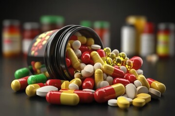 Wall Mural - Pile of colorful pills representing the broad spectrum of medical treatment options available