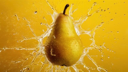 Wall Mural - A pear is splashing water in the air