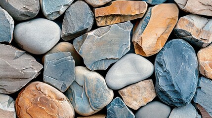   A collection of boulders stacked on a wooden plank next to one another