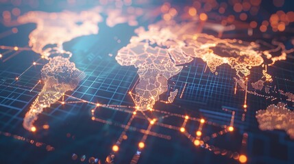 Poster - A map of the world with glowing lights, suitable for presentations or illustrations