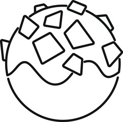 Poster - line art illustration of a round cookie covered with chocolate icing and square candies