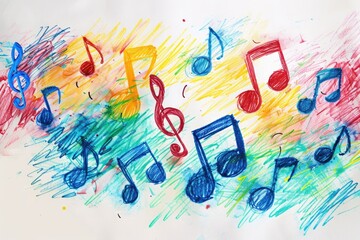 Aufkleber - A young artist's creative representation of music, featuring colorful musical notes and lines