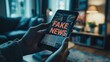 © Fleuronica - A person interacts with a smartphone that shows an article discussing the impact of fake news while sitting in a well-lit living room