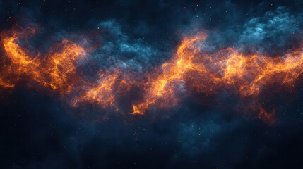 Wall Mural - A long, orange and blue line of fire in space
