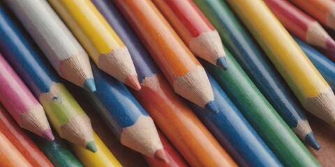 Aufkleber - A row of colorful pencils are lined up on a table